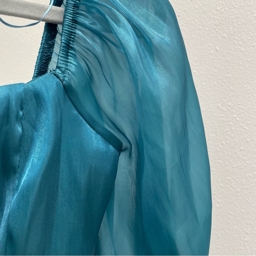 Thirty Thirty L A  Teal Dress with Puff Sleeves XS‎ - Picture 9 of 11